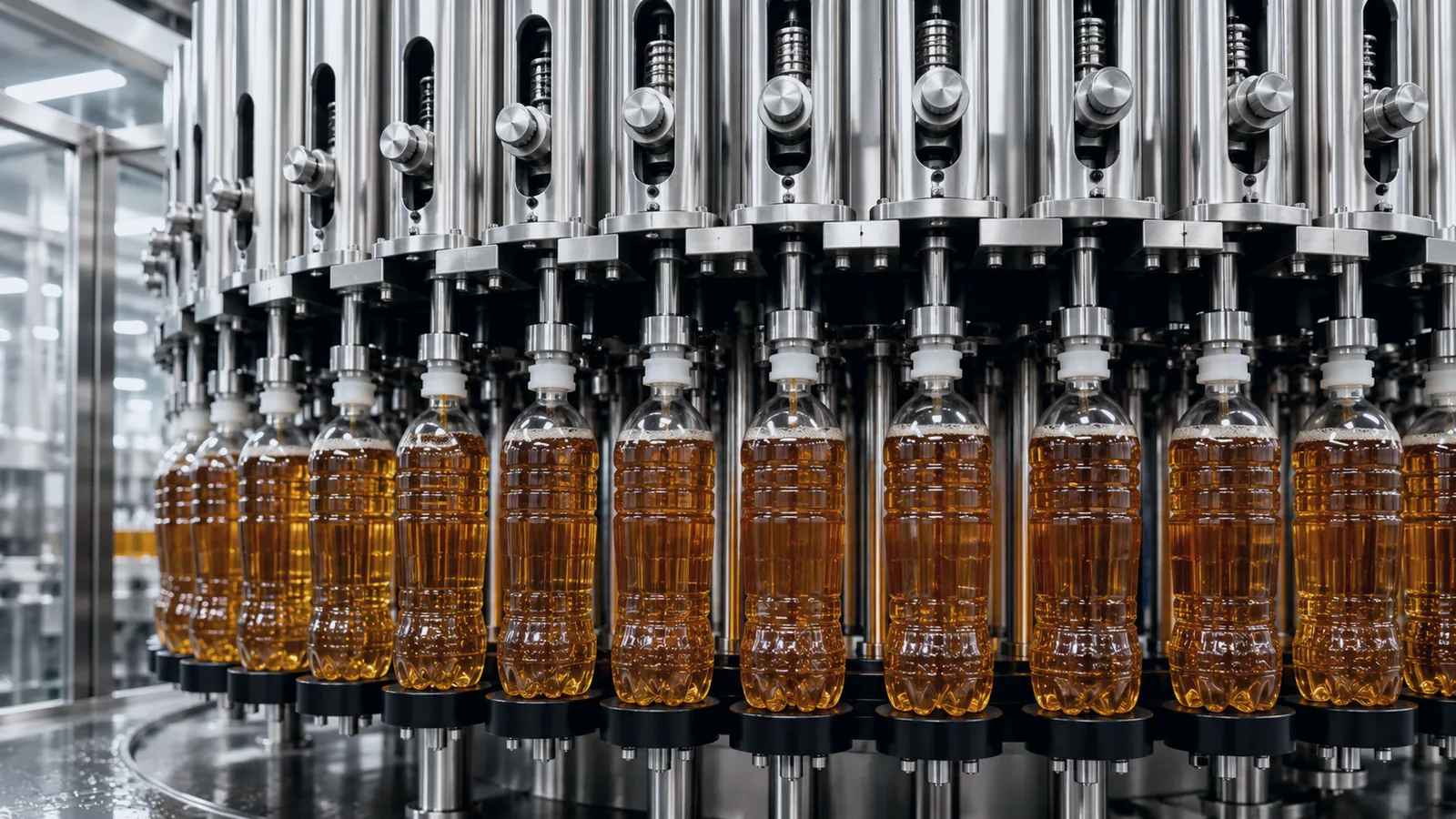 Bottled tea beverage on automated filling line at Planet Machinery