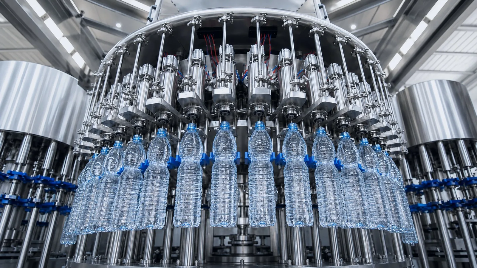 Bottled water on rotary filling machine at Planet Machinery