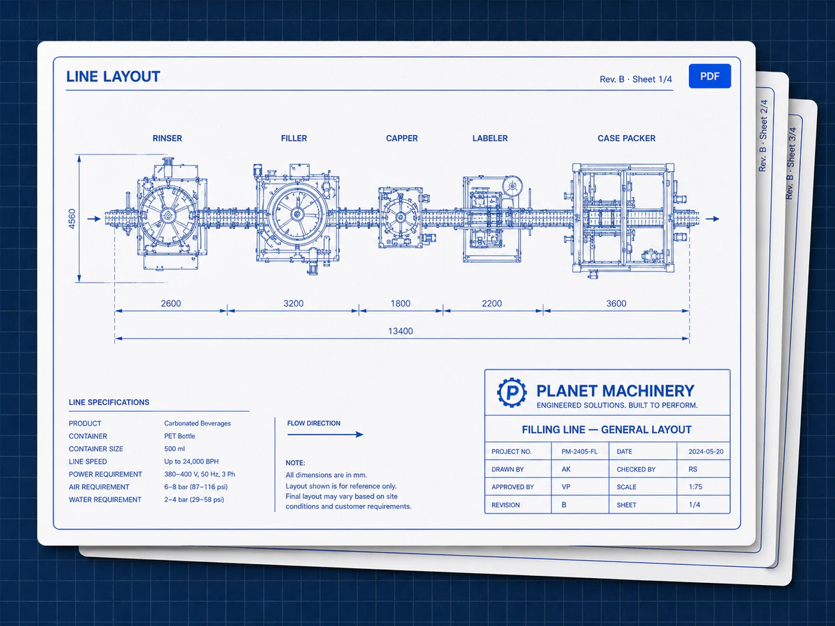 Beverage production line layout drawing
