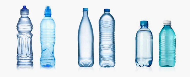 Six examples of PET water bottle shapes and sizes