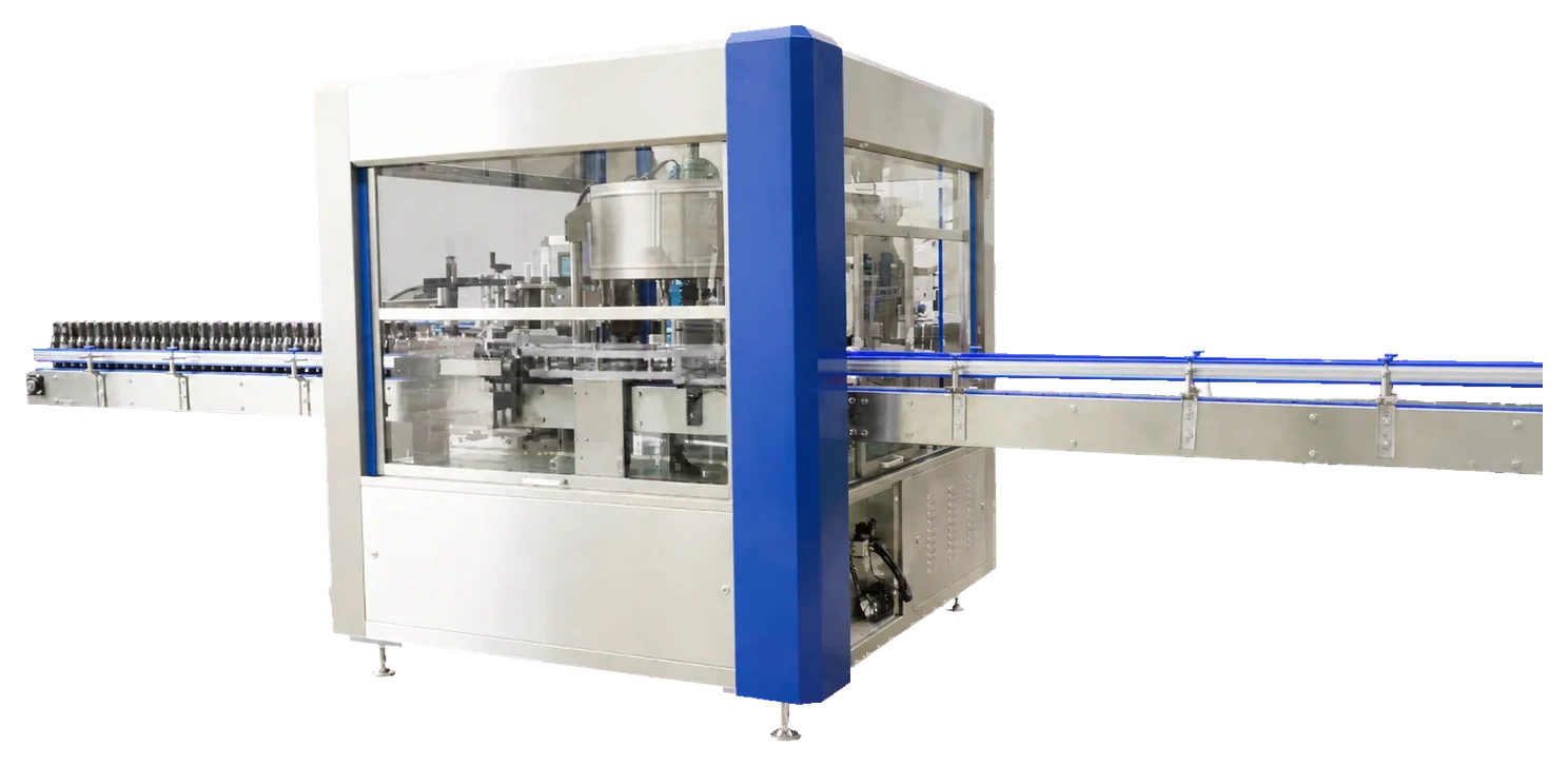 Automatic adhesive labeling machine for glass water bottles