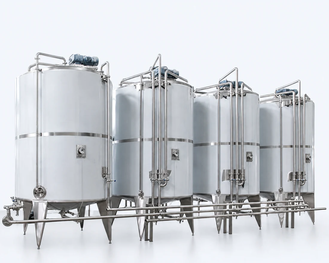 Stainless-steel beverage preparation and blending tanks for carbonated drink pre-mixing