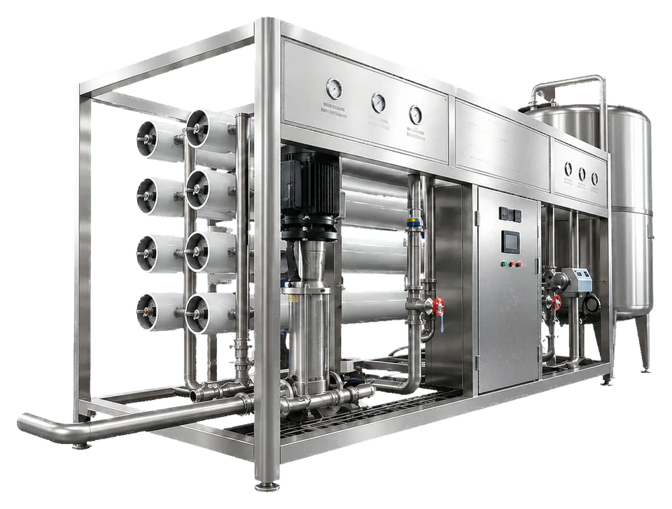 Water treatment skid illustrating the treated-water preparation stage